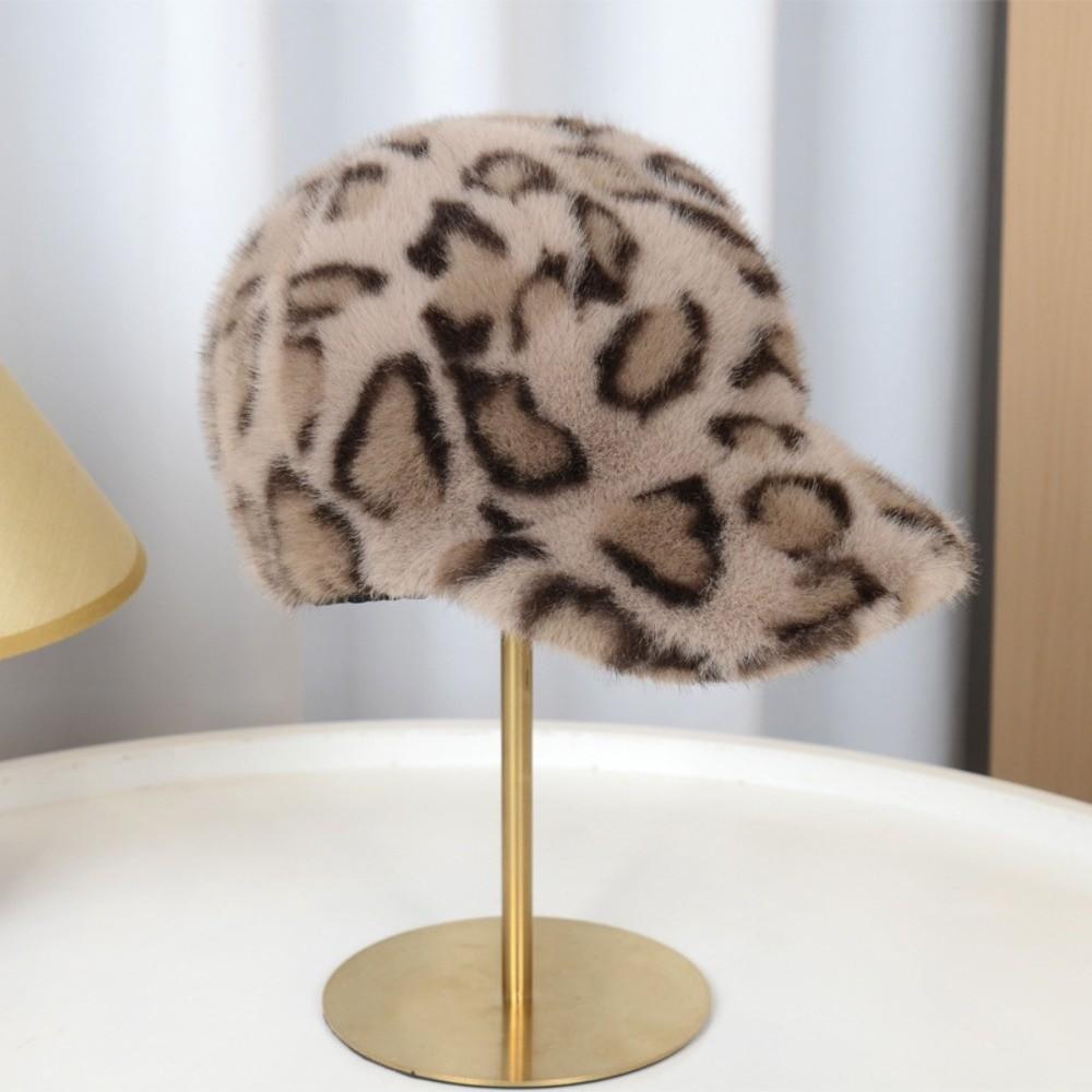 Thick Lining Faux Mink Cap Leopard Print Plush Hat New Baseball Cap Autumn Wear