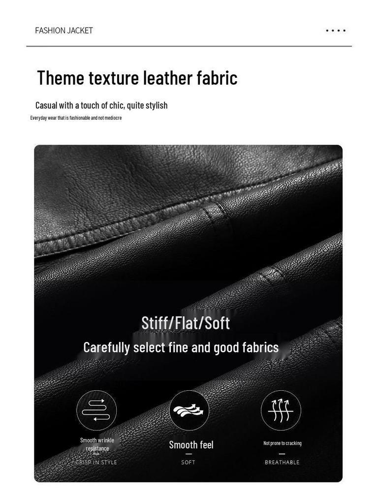 Men's Thickened Fleece-Lined Motorcycle Leather Jacket – Plus Size Lapel Design for Spring & Autumn