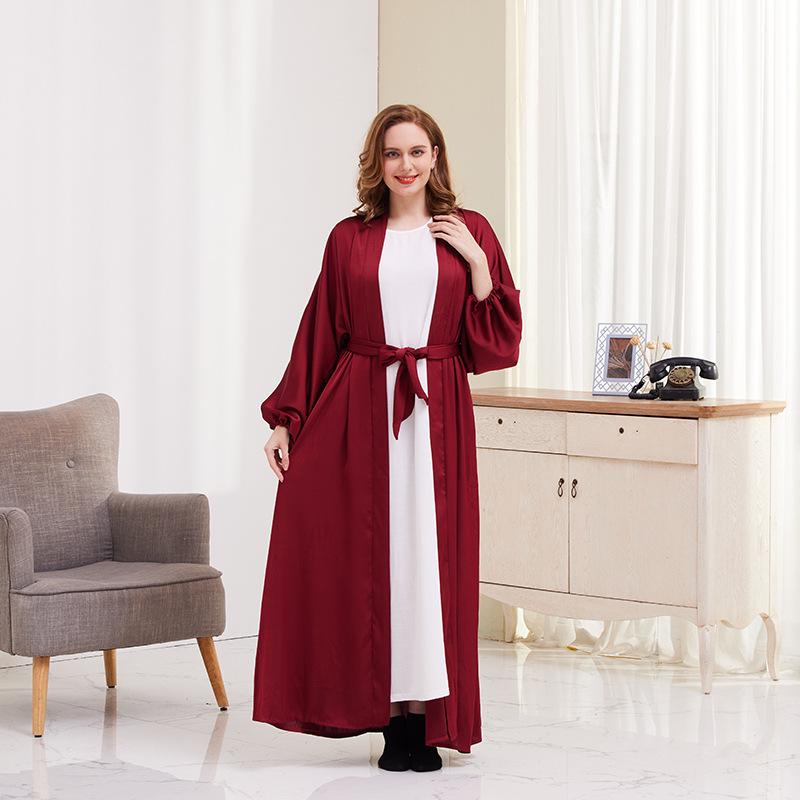 XG2058 Elegant Dubai Puff Sleeve Cardigan and Long Muslim Dress - Summer European and American Style