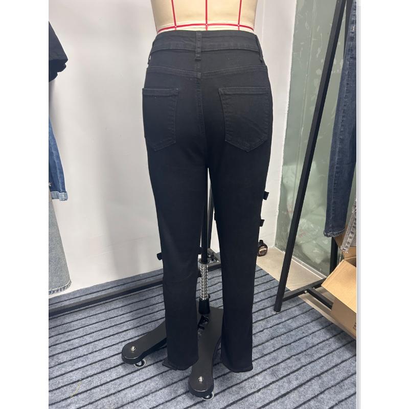 2026 New Women's Ripped Skinny Jeans, Belted Distressed Stretch Pencil Pants with Edgy Design for Casual Street Style