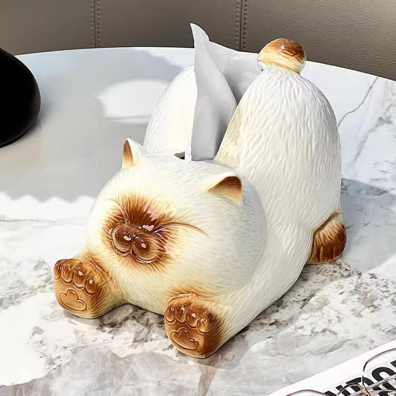 Cat Shaped Ceramic Tissue Box Creative Cute Ceramic Paper Box Home Living Room Desktop Ceramic Napkin Paper Box Kitchen Storage
