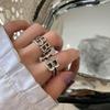 Trendy Distressed Retro Hollow Letter Ring With Geometric Elements For Fashion Womens