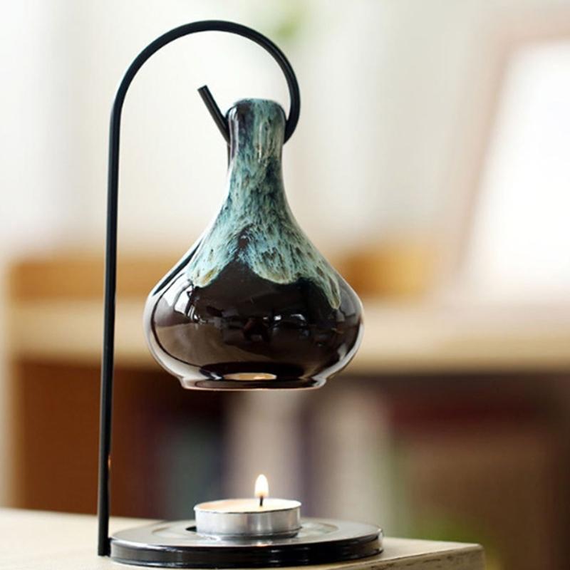 Hanging Ceramics Essential Oil Melt Warmer Diffuser Aromatherapist Tealight Candle Holder Iron Rack for Bedroom Decors