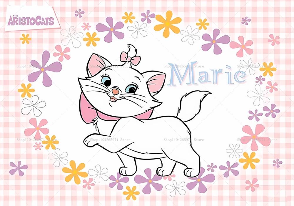 Cute Pink Marie Cat The Aristocats Theme Baby Shower Girl Birthday Party Decoration Background Cute Striped Custom Photo Studio