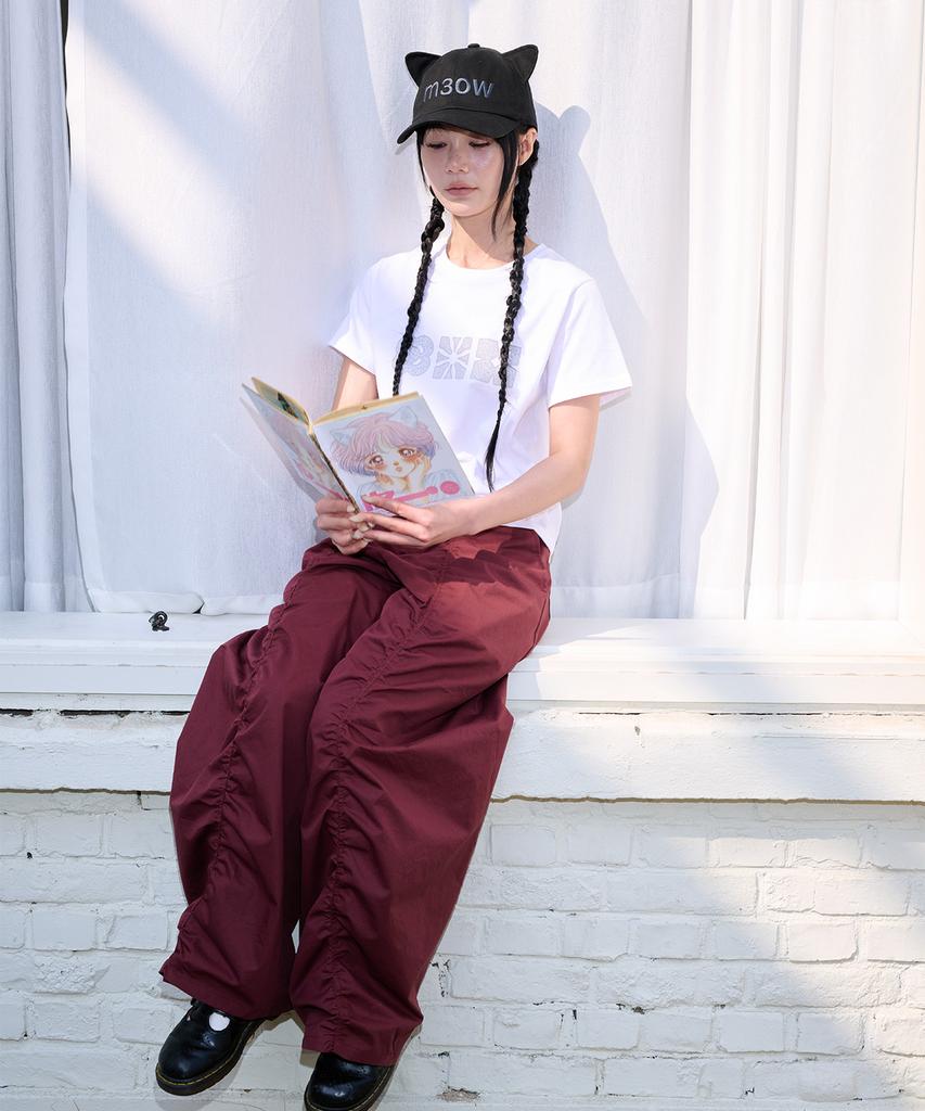 Isjabaibeu Lace Layered Wide Pants - Burgundy