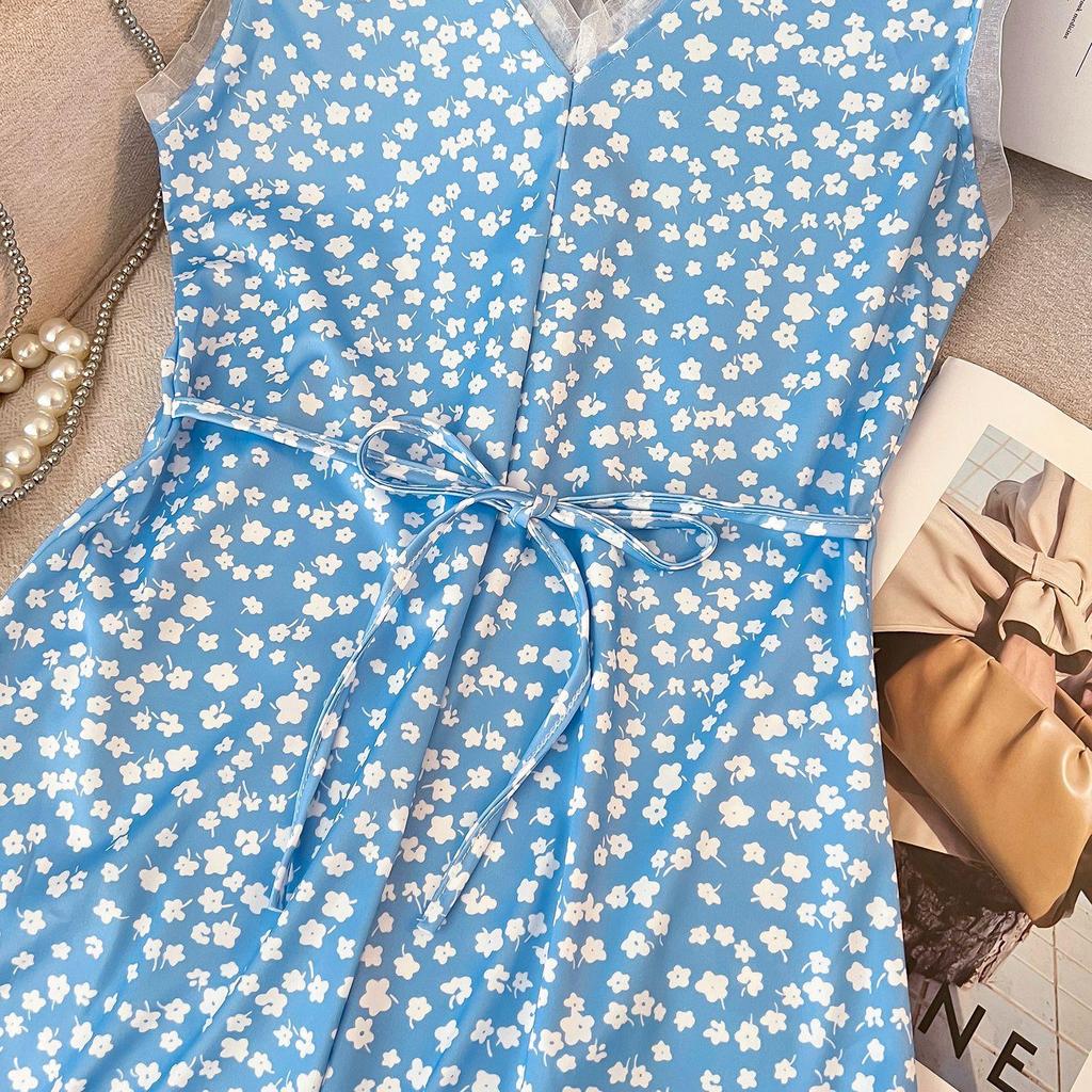 Spicy Girl Fresh Floral A-line Slimming Vest Dress for Women - 2025 Summer Collection