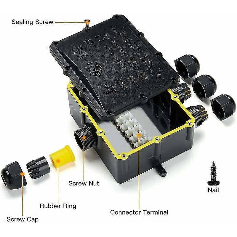 Outdoor IP68 Waterproof Junction Box - 4 Way Larger Cable, Electrical Junction Box Connector for Cable  4 to 14mm, ABS + PVC