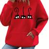 Women's Autumn and Winter Casual Loose Warm Personalized Cat Pattern Printed Suede Long Sleeved Hooded Sweatshirt