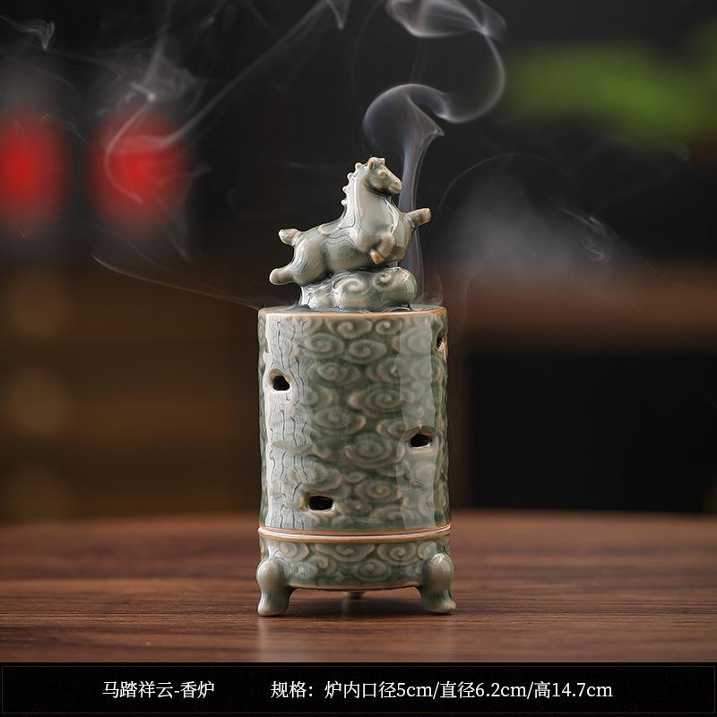 

Ceramic Incense Burner Censer Horse Auspicious Cloud Zen Aromatherapy Holder Home Office Desk Decoration Incense