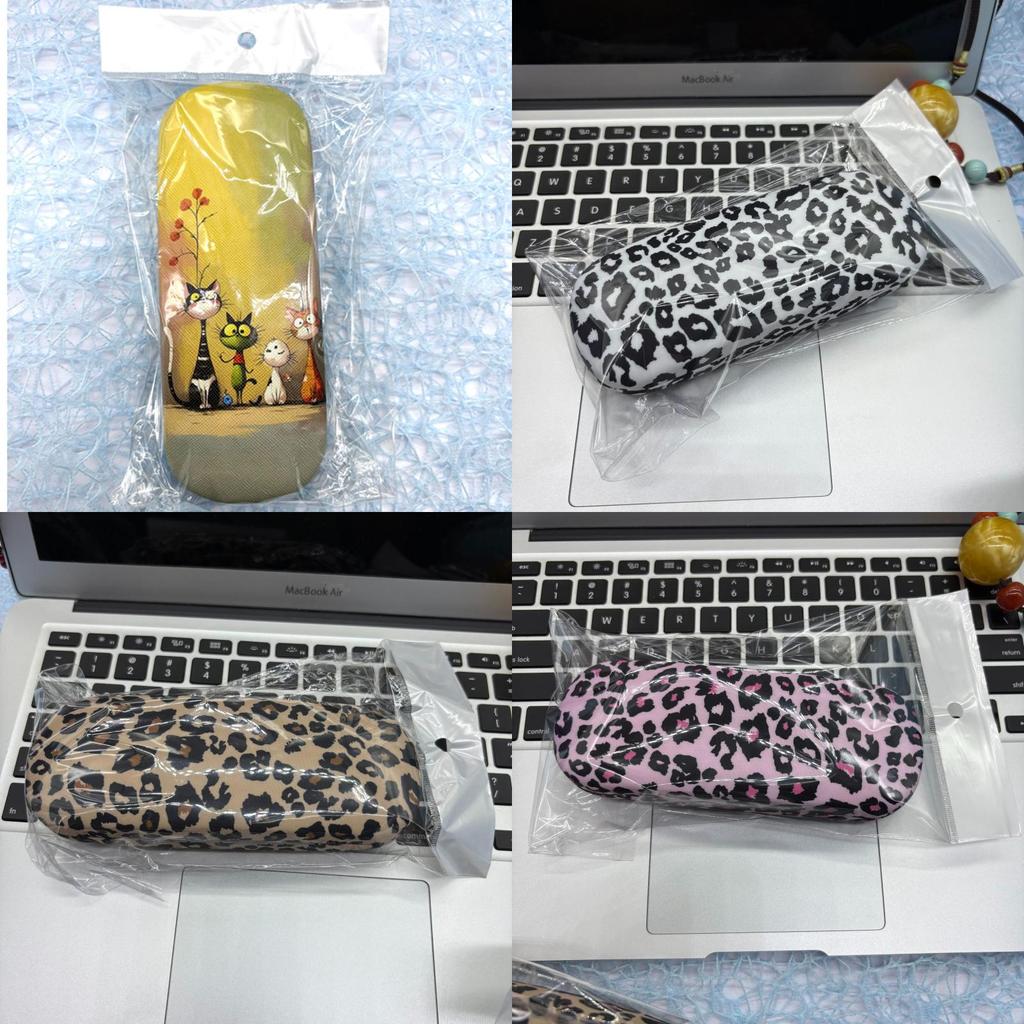 Leopard Print Metal Glasses Case With Flip Cover For Travel And Daily Use