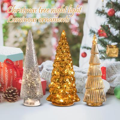 Árbol de Navidad de Cristal Mini Luminoso Luz de Noche Decoración Mini Adornos de Árbol de Navidad Decoraciones LED de Noche para Navidad