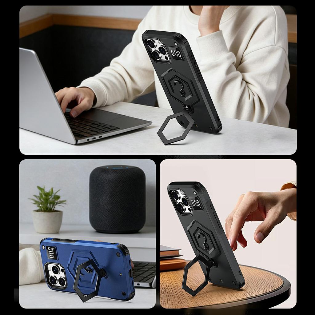 Для iPhone 16 Pro Чохол з шестикутним підставкою, ударостійкий TPU PC Матовий чохол для телефону з інтегрованим гачком-вагою