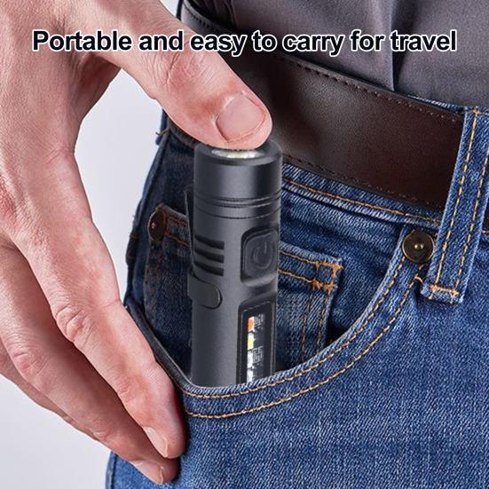 Rechargeable Flashlight Hands-Free LED Torch with Magnetic Base And Rear Buckle 500 Lumens High Power Mini Light for Camping Hiking Travel