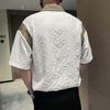 Stylish Contrasting Colors Spliced Shirts Summer Half Sleeve Men's Clothing Polo-Neck Casual Loose Basic Jacquard Weave Shirts