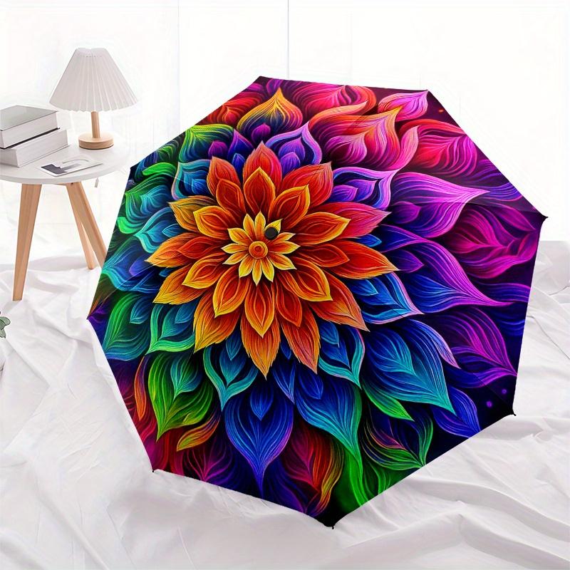 Vibrant Mandala Wall Art: Colorful Floral Decor for HomeUmbrella, Portable 3-Fold Umbrella for Men & Women,Christmas Gift ES350