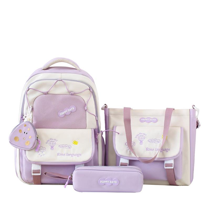 Three-Piece Backpack Set Color Block Student Schoolbag Girl Large Capacity Backpack