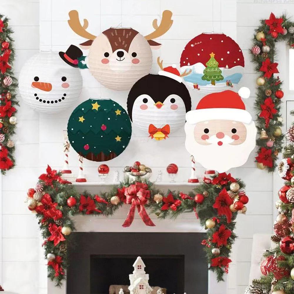 Runtow 6 Pcs Christmas Paper Lantern DIY Home Christmas Party Decoration Cute Santa Claus Snowman Ornaments 2025 New Year Gift