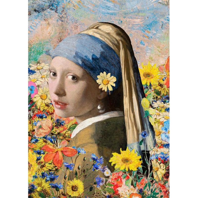 İnci küpeli ünlü kız, posterler, tuval, yağlı boya, komik köpek yavrusu, çiçekler, gitar, oturma odası için duvar sanatı, ev dekoru