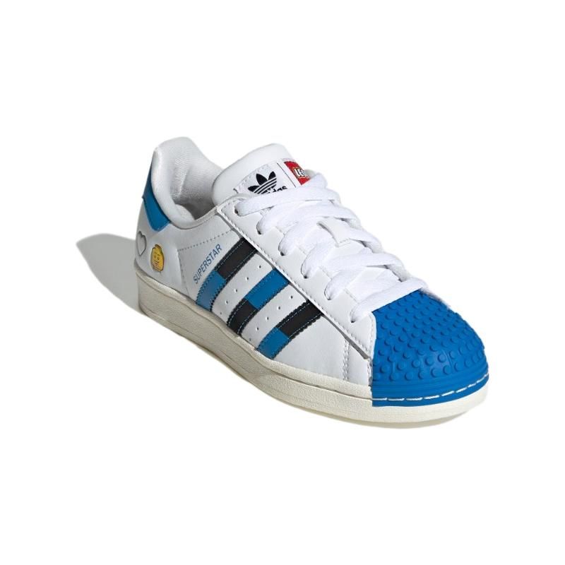 Adidas Lego X  Originals Superstar Comfortable Versatile Shock Absorbing Durable Low Top Kids Sneakers Kids Sneakers Black White Blue IF2909