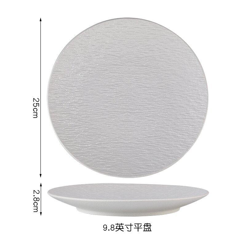 Japanese-style Black and White Stone-pattern Ceramic Plate Wear-resistant Round Steak Plate Home Dinner Cooking Plate Tableware