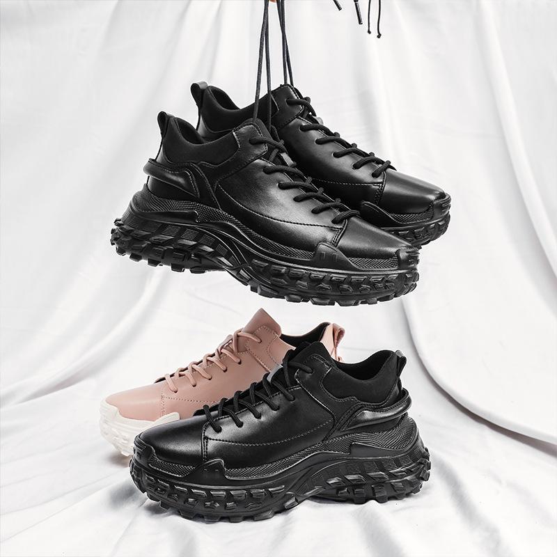 Men's Casual Low-Top Genuine Leather Sneakers - Thick Sole Dad Shoes, Spring/Autumn Fashion Platform Footwear