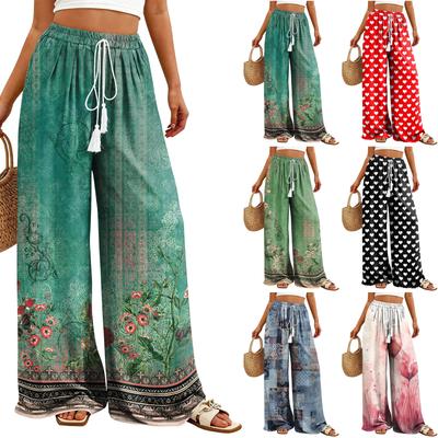 Pantalon fluide à jambes larges pour femme, imprimé floral