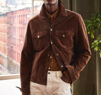 AL KHALID Giacca da camionista da uomo in vera pelle scamosciata nera morbida marrone Biker elegante