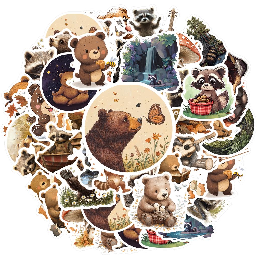 35-200pcs Dorable Raccoon Bear Stickers Cute Childrens Stationery Sticker Teacher Reward Aesthetic Decal Diy Luggage Laptop