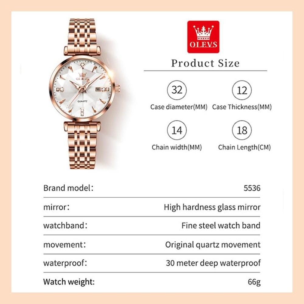 OLEVS Women's Dress Watch Rose Gold Stainless Steel Waterproof Quartz Date Diamond Small Size Fashion Analog Dial Multiple Colors