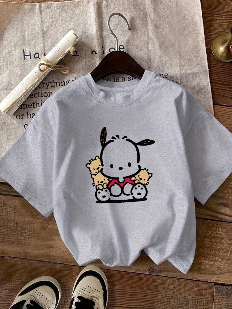 Ladies Printed Short Sleeved Fashionable Casual Round Neck Tshirt with Cute Cartoon Pattern Top for Daily Wear