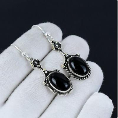 Boucle d’oreille Onyx noir Onyx noir 925 Sterling Silver Gemstone Boucle d’oreille faite à la main Boucles d’oreilles Onyx noir pour elle Boucle d’oreille en argent Onyx noir pour femmes