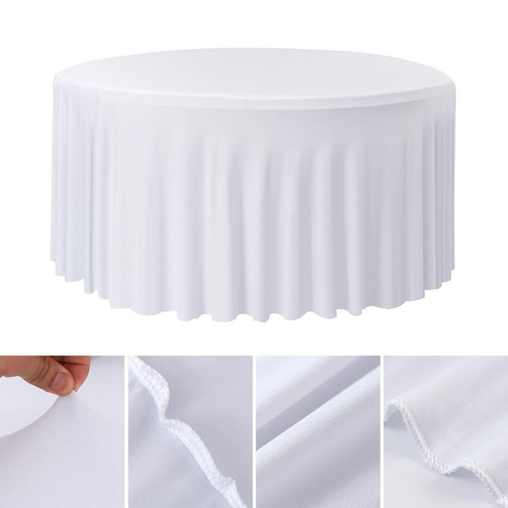 Washable Round Tablecloth Stretch Fitted Stain Resistant Stretch Tablecloth Elastic Ruffle Pleated Skirt Table Cover
