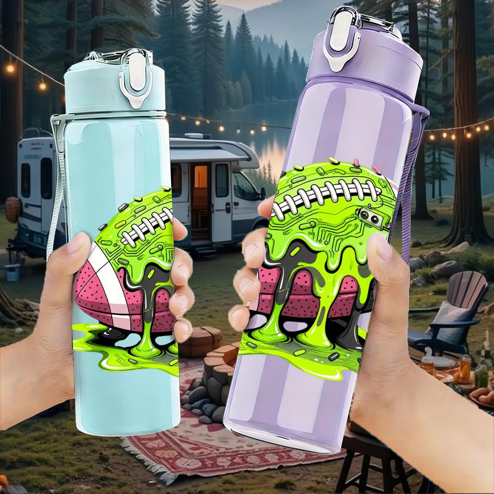 1PC Slime Covered Football Figure 750ml Color Plastic Water Bottle Leakproof Flip Straw Lid For Sports Office Home Use