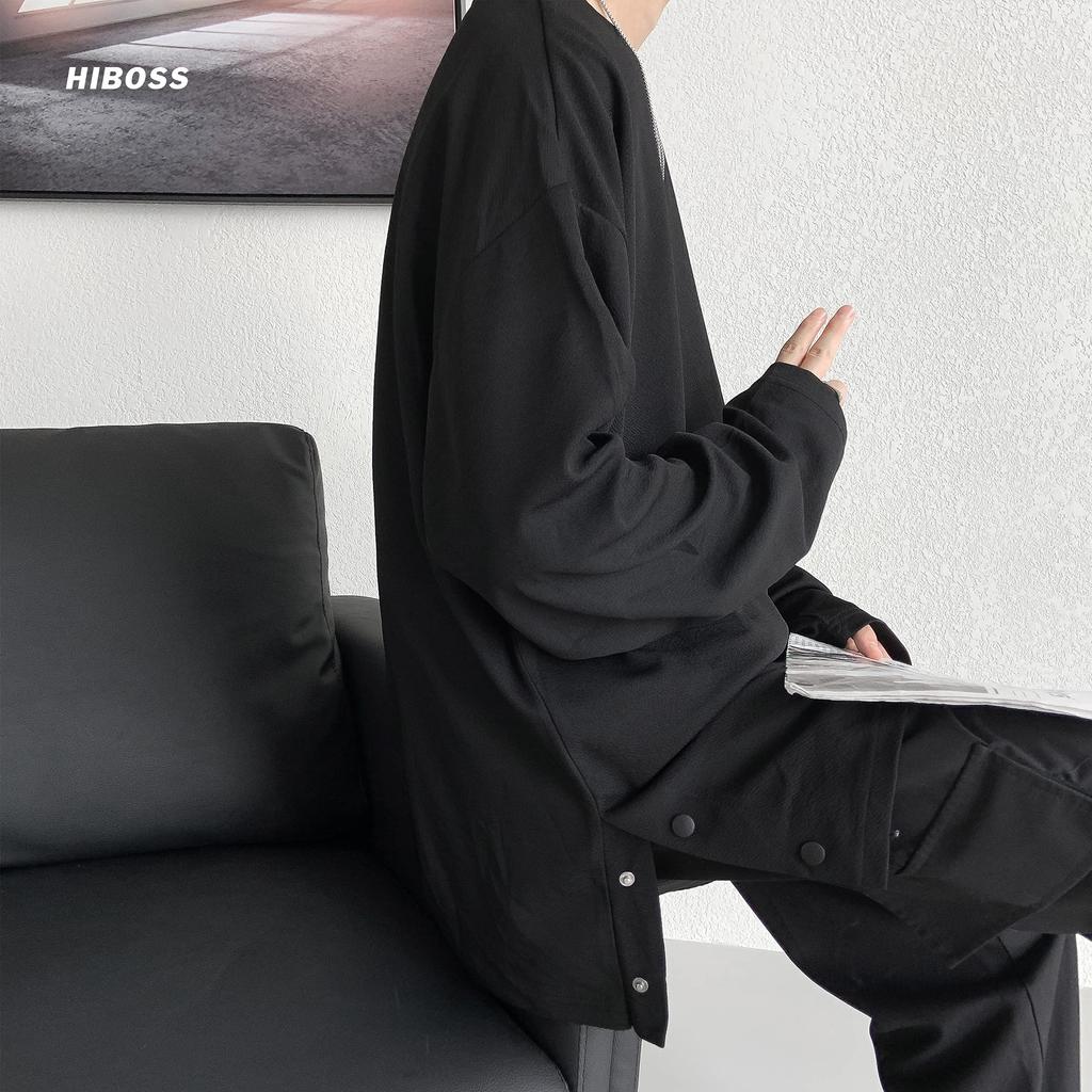 Long Large Big Autumn Long Black 2XL [Hiboss] Men's T-Shirt, Sleeve, Size, Plain, Stylish, Loose, Silhouette, Clothing, Men's T-Shirt,