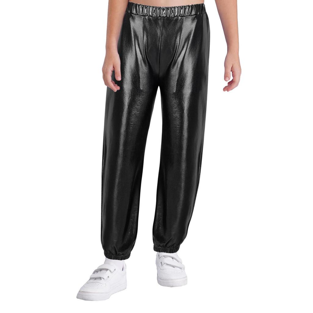 Kinder Mädchen Shiny Metallic Dance Hosen Elastische Hohe Taille Hip Hop Hosen Streetwear Dancewear