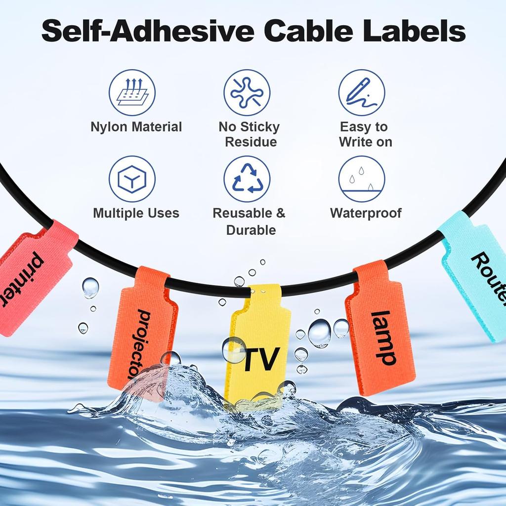 Magic Cable Label Writable Self Adhesive Wire Markers for Easy Identification Color Coding Tags Reusable for Organizing Cables