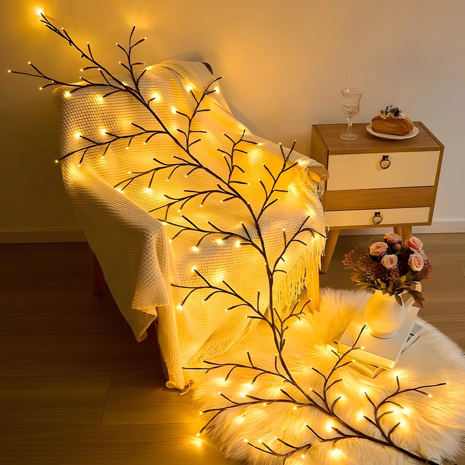 

48/72LEDs Tree Branch Lamp Bedroom Wall Decor Willow Vine Tree Light Strip 8 Lighting Modes DIY Atmosphere Light Home Lighting 48LEds теплый белый