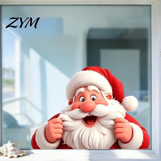 Christmas Home Decorations Peeking Santa Claus Static Window Cling, 3D Effect Holiday Gift for Sticker, Reusable Glass Decal Decor Xmas Party Supplies
