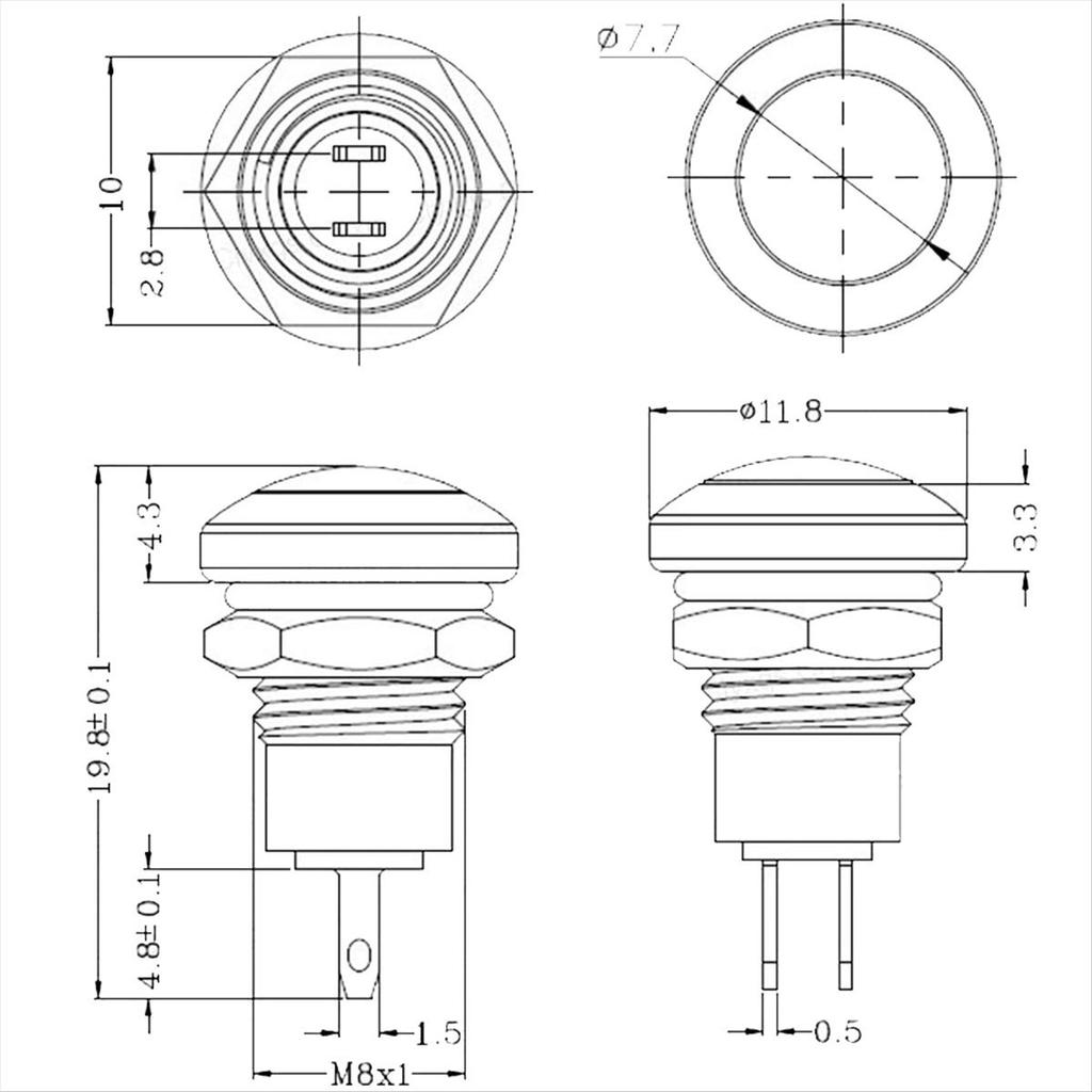 Momentary Push Button Switch Waterproof Silver Dot 8mm Mini Round DC36V/2A Self Reset for Power Doorbell