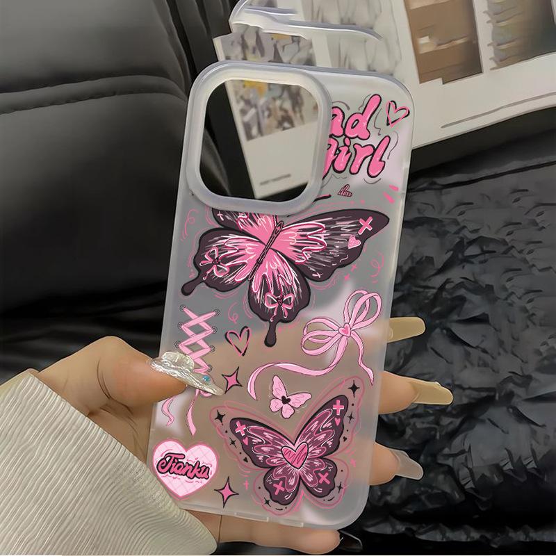 Purple and pink butterfly is suitable for Apple 16PROMAX mobile phone case 15 matte 14 large holes 13 soft case 12 simple 16