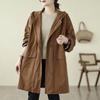 Korean Vintage Hooded Coat for Women Casual Autumn Loose Single Breasted Long Sleeve Solid Color Pocket Outerwear Johnature
