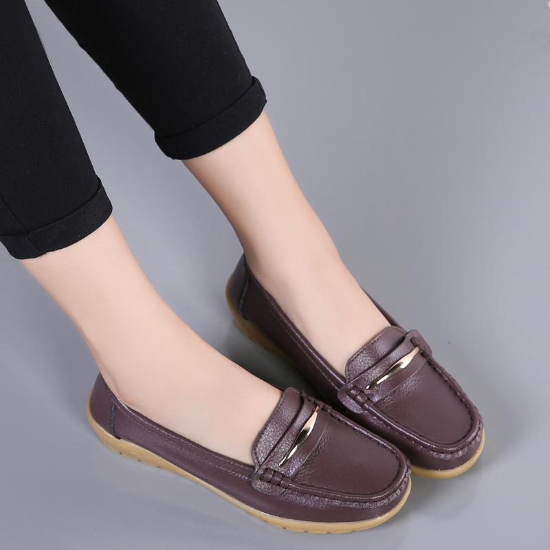 2026 New Genuine Leather Shoes Woman Slip On Women Flats Moccasins Women's Loafers Spring Autumn Mother Shoe Big Size 35-44
