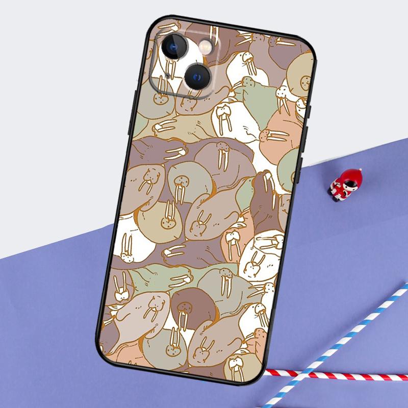 Cute Walrus Phone Case For iPhone 16 15 Pro Max 12 13 Mini 11 14 Pro Max XR 16 15 Plus 16e Cover Coque