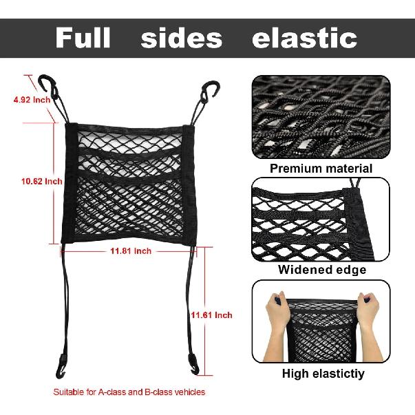 3-Layer PP Car Mesh Organizer Storage Front Seats Kid Dog Pet Barrier Net Pocket Elastic Tissue Purse Holder SUV