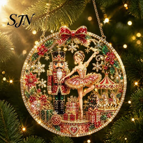 Festive Indoor Winter Ornament Christmas Faux Diamond Art Kit, Santa Angel Sun Catcher DIY Acrylic Sparkling Holiday Home Decor Round