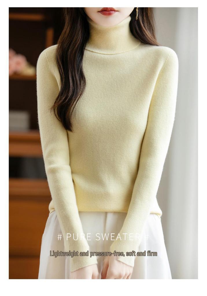 Women's Striped Wool High-Neck Sweater – Knitted Autumn/Winter Pullover Top
