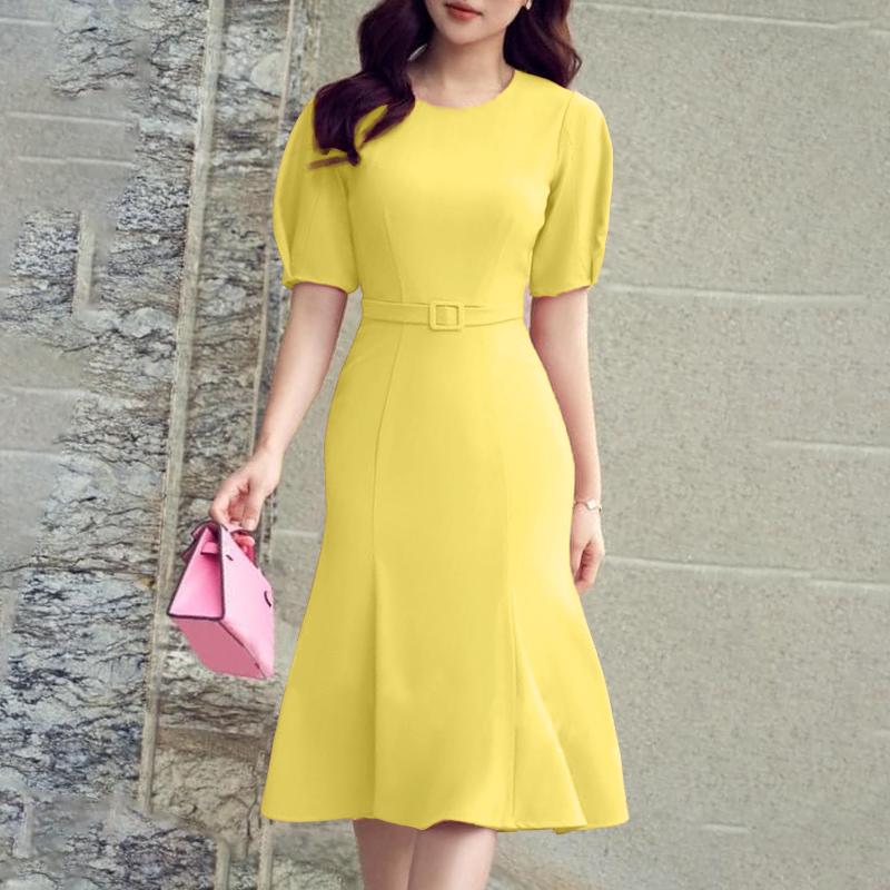 

ZANZEA Женское повседневное элегантное платье с круглым вырезом, коротким рукавом и юбкой «рыбий хвост» 5XL