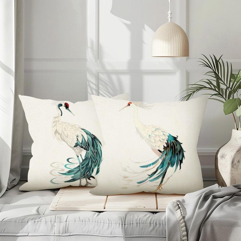 Red Crowned Crane Print Pattern Home Decor Pillowcase Bedroom Living Room Sofa Decoration Polyester Cushion Cover With Zipper