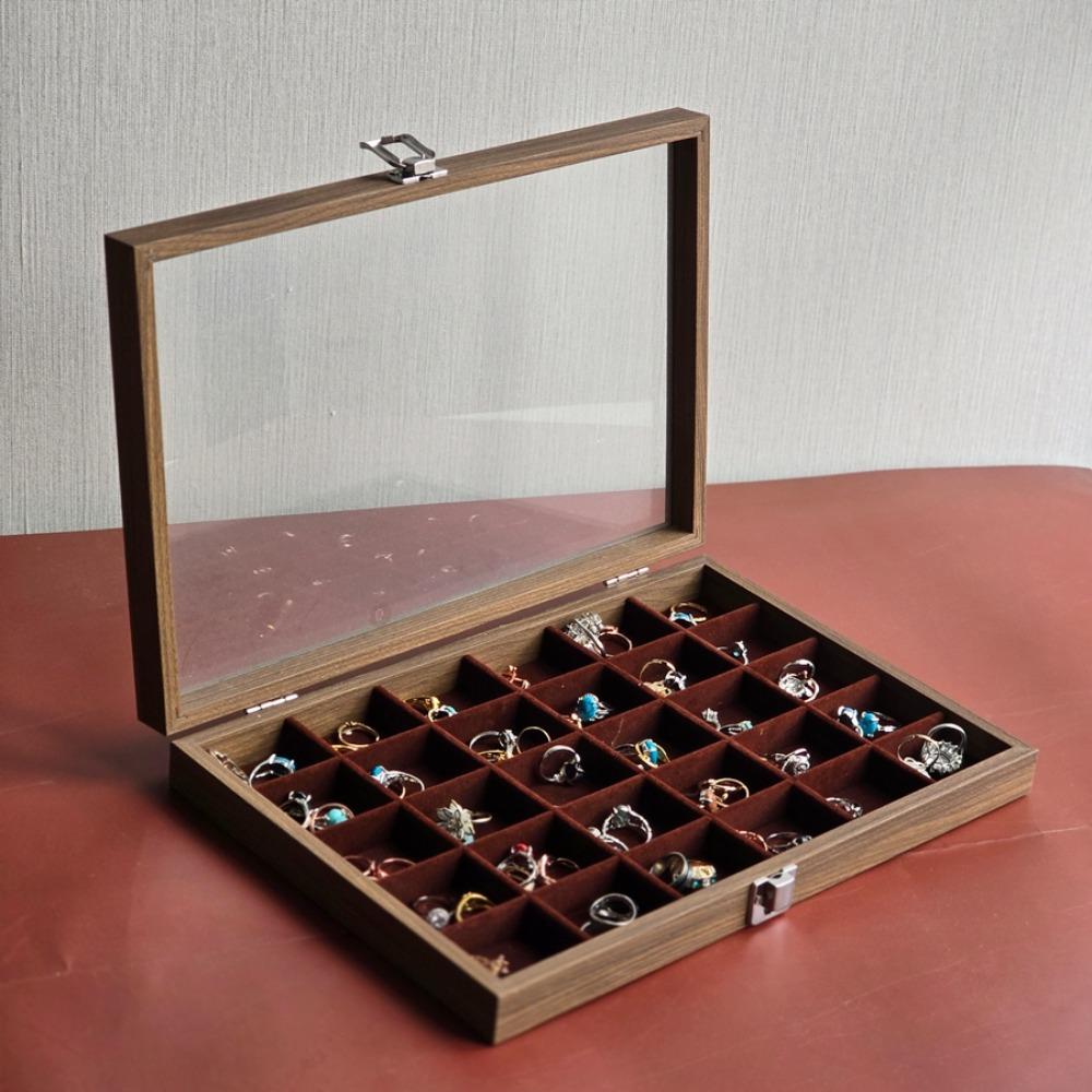 Dust-proof Wooden Jewelry Tray Velvet Jewelry Holder Case Jewelry Storage Box  Jewelry Storage