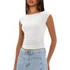 Damen S Eng anliegendes Cropped T-Shirt mit U-Boot-Ausschnitt und Falten Sommer